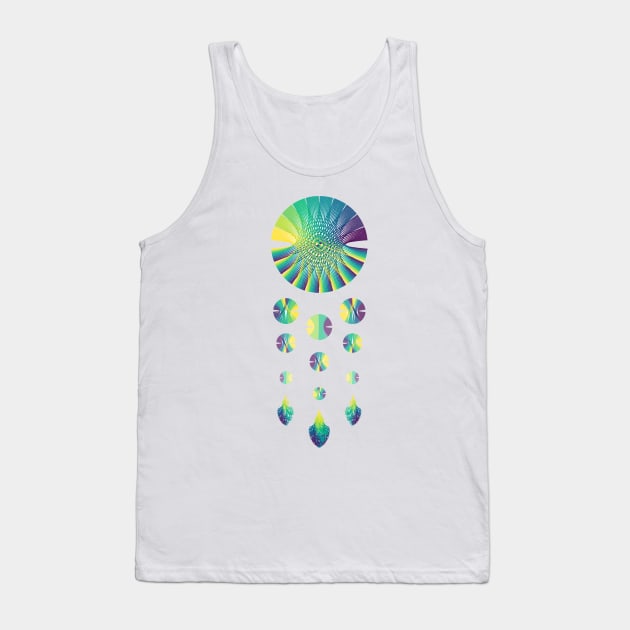 Dream Catcher | Peacock Blue Green Yellow (White) Tank Top by aRtVerse